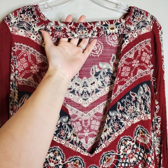 Free People Smooth Talker Floral Long Sleeve Swing Tunic Red Size XS Boho Chic - Picture 9 of 15